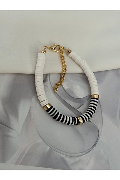 HERCY Black and White Fimo Bracelet with Gold Detail