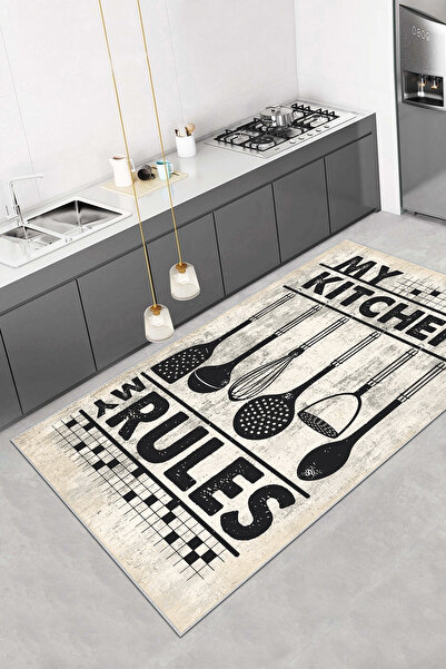 Thalia Home Kaymaz Tabanlı Yıkanabilir Baskılı Mutfak Halısı