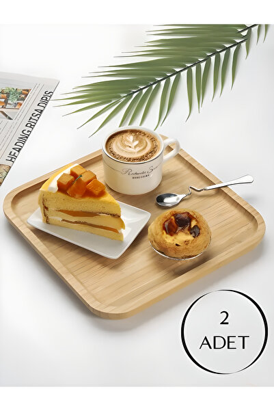 LEV AKSESUAR Bambu Servis Tabağı, 2 Adet 20x20 cm Lüks Kare Sunum Seti