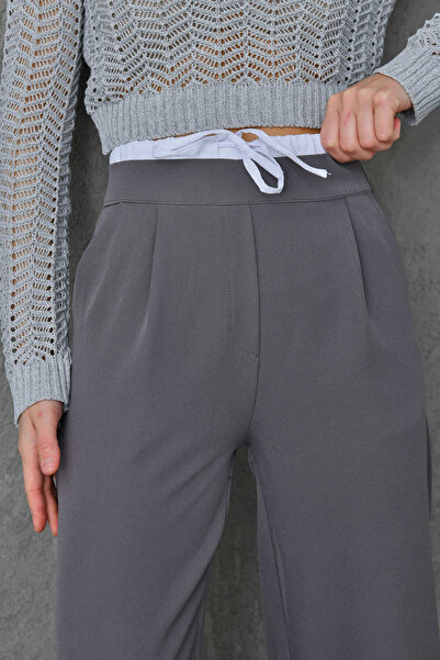 VOLT CLOTHİNG Dámské kalhoty s vysokým pasem z bílé podšívky z lycry