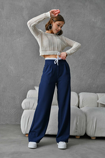 VOLT CLOTHİNG Női fehér bélésű részletes Lycra magas derekú nadrág