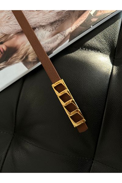 Fiori Basic Women's Trouser Belt, Jacket Belt, Dress Belt, Shirt Belt with Thin Chain Buckle