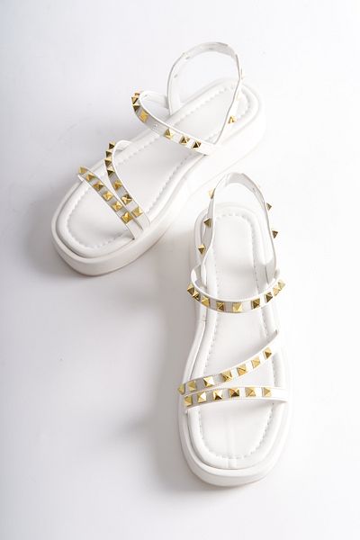 oyyo White Luxury Stone Band Accessory Open Heel Daily Comfortable Women's Sandals