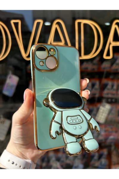 OVADA İphone 13/14 uyumlu kamera korumalı astronot standlı silikon kılıf