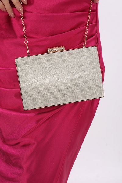 womenacs Βραδινό φόρεμα με μοτίβο σε χρυσό χρώμα Clutch Γυναικεία τσάντα χειρός και μακρύ λουράκι