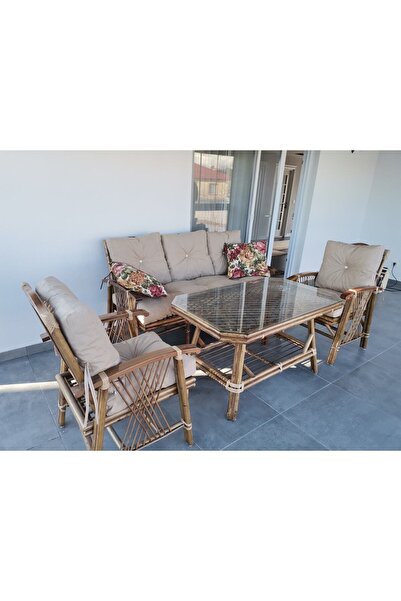 ZebraBambu Zebra Bambu Ahşap Kollu 5 Kişilik Masa Sandalye Takımı