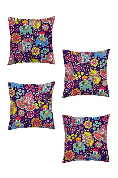 Gofre Home Husă de pernă decorativă, cu model de elefant, 4 bucăți, imprimată digitală - Față de pernă
