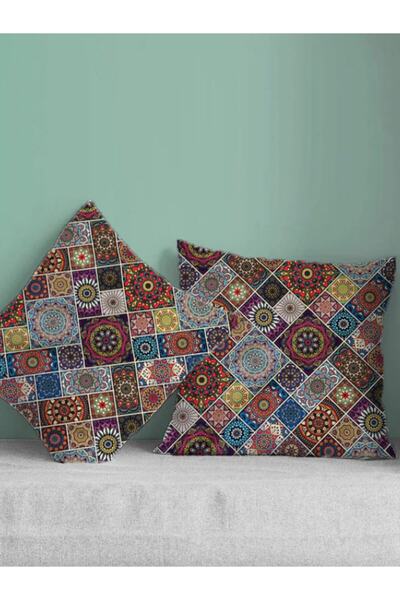 Gofre Home Husă de pernă decorativă din 2 bucăți cu model mozaic imprimat dig...