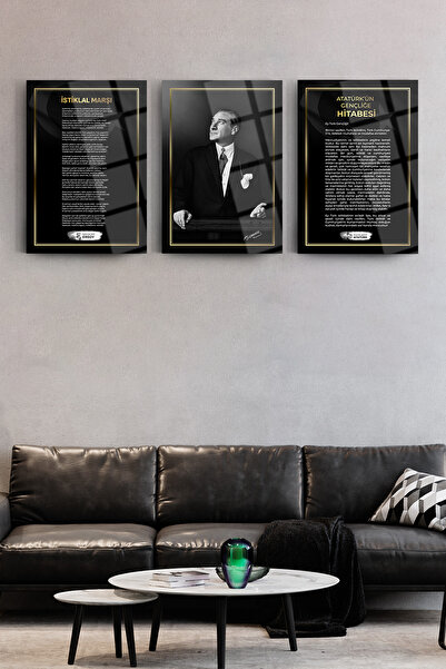 SRD Concept Atatürk 3'lü Set 2 Cam Tablo-atatürk Tablosu-istiklal Marşı Tablo...