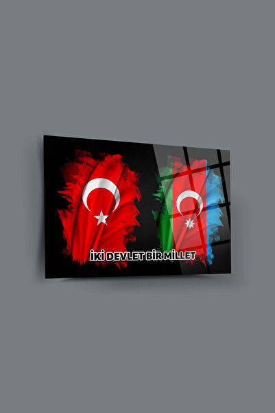 SRD Concept Türk Ve Azeri Bayrağı Cam Tablo-azerbaycan Bayrağı Tablosu-iki Devlet Bir Millet Tablosu