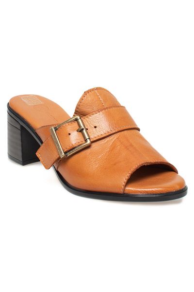 Mammamia D24Yt-2360 Heeled Tan Women's Slippers