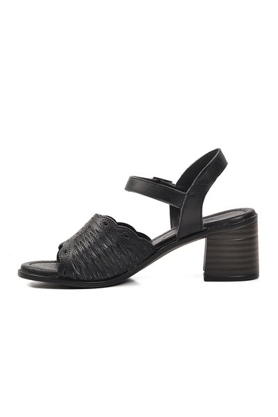 Voyager 9758 Black Genuine Leather Women's Heeled Sandals