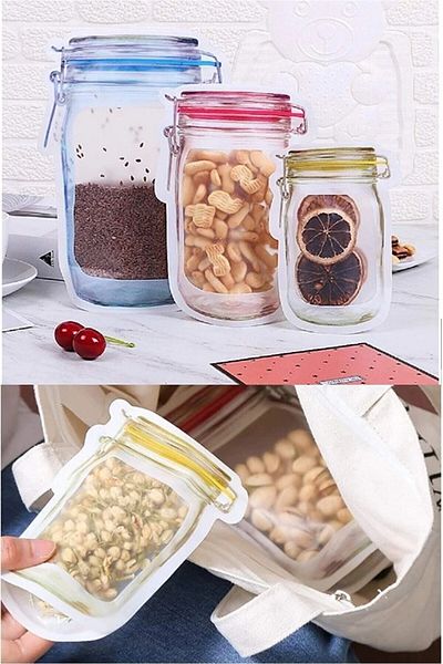 VİGENTİNO 3 Size Jar Appearance Lockable Refrigerator Storage Bag Snap Fastener Bag Storage Container
