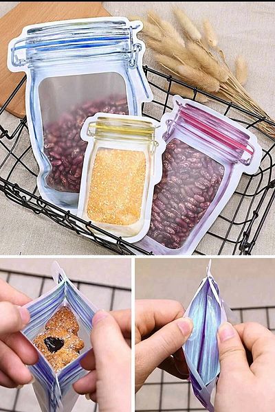 VİGENTİNO 3 Size Jar Appearance Lockable Refrigerator Storage Bag Snap Fastener Bag Storage Container