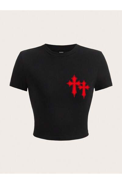 Jose Clothing Дамска черна изрязана блуза от органичен памук с къс ръкав