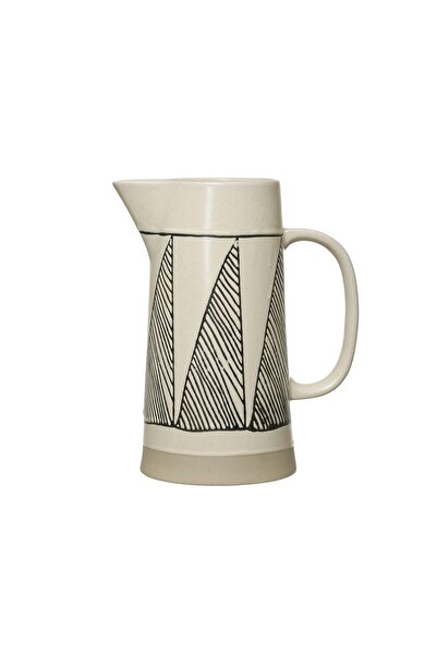 Warm Design Kabartmalı Siyah Beyaz Porselen Sürahi