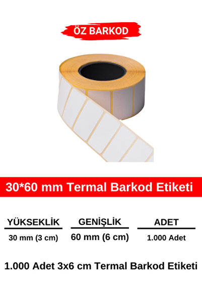 30*60 mm Barkod Etiketi - 1000 Adet Termal Etiket