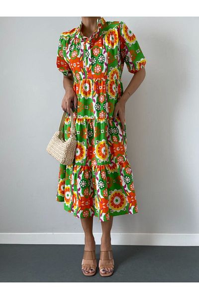 FRİYA Rochie confortabilă pentru femei cu modele florale, cu mâneci Valon