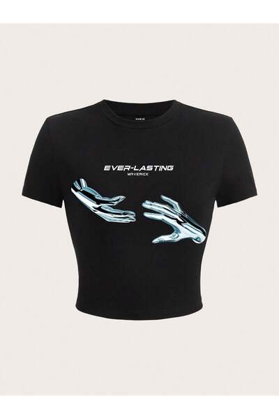 Jose Clothing Дамска черна изрязана блуза от органичен памук с къс ръкав