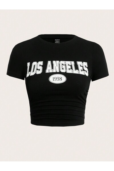 Jose Clothing Γυναικεία κοντομάνικη μπλούζα από οργανικό βαμβάκι με μαύρη στάμπα