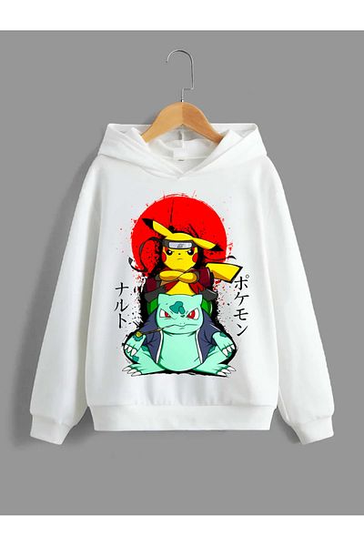 Baxia Hanorac alb cu glugă pentru copii Pikachu unisex