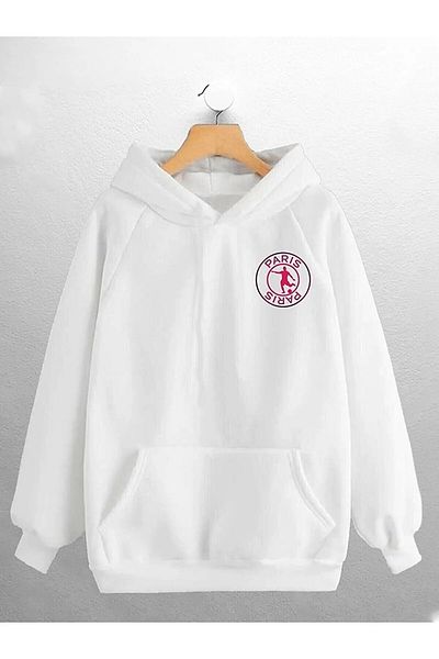 Baxia Φούτερ Unisex Paris με στάμπα Oversize με κουκούλα με 2 κλωστές