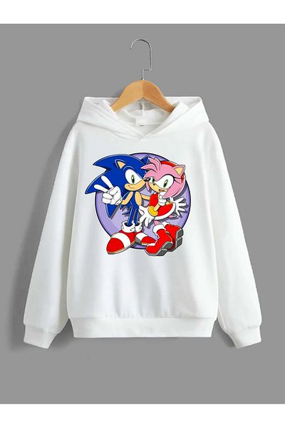 Baxia Pulover cu glugă pentru copii, unisex, pentru bărbați și femei, cu imprimeu Sonic