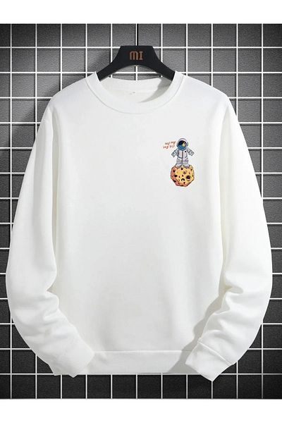 Baxia Hanorac alb unisex cu imprimeu planeta spate