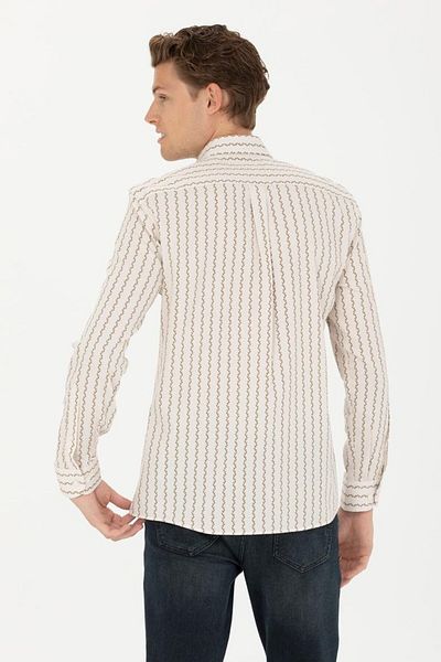 U.S. Polo Assn. Ανδρικό πέτρινο μακρυμάνικο πουκάμισο μόδας LIGHTNING