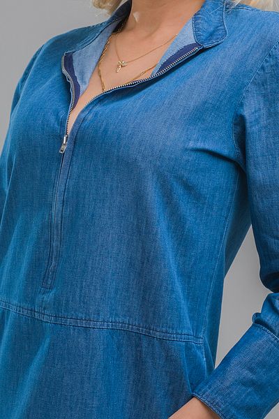 Bold & Young Rochie de damă indigo cu mâneci cu fermoar, cu buzunar lat, cu manșetă, subțire, din denim
