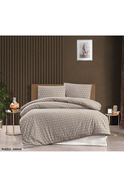 Kristal By Taç Σετ Παπλωματοθήκη Διπλό Terry Cotton Puzzle Καφέ