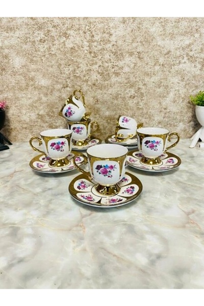 LILY HOME luxury footed Turkish coffee cup set for 6 people