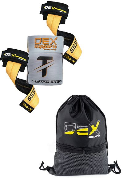 Dex Supports Lasting Energy T-Grips Lifting Straps Weight Belt T-GRIPS PRO+Sackpack Drawstring Sports Bag 2 Pack