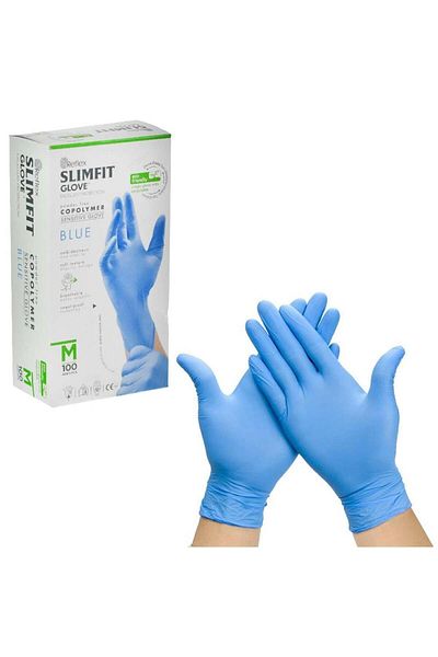 Reflex Powder-Free Gloves Slimfit Blue Medium 100 x 5 Pack