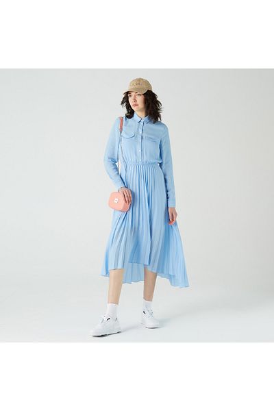 Lacoste Women's Long Sleeve Shirt Collar Blue Dress