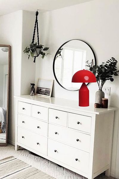 Bamyum Lipeo Tischlampe Rot 30cm, Pilzlampe Metalllampe