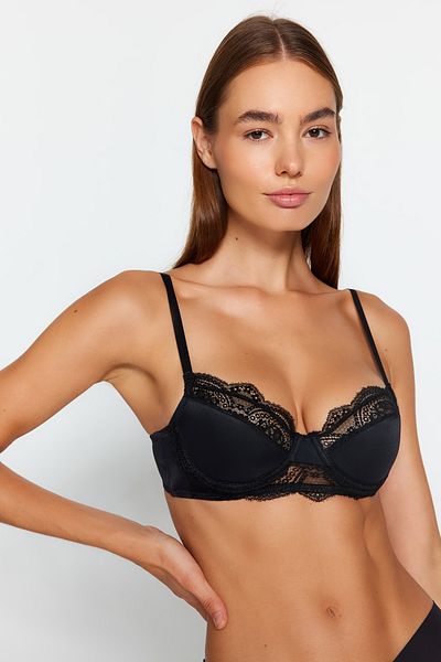 Trendyol Collection Чорний бюстгальтер на мікро-мереживних бретелях без кісточок на кісточках Orme THMAW24SU00020