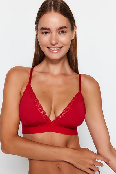 Trendyol Collection Roter, ungefüllter, überzogener Bralette-Strick-BH aus Polyamid-Spitzenseil THMAW24SU00011