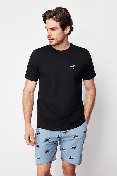 Trendyol Collection Modrá sada pleteného letního pyžama Regular Fit s šortkami TMNSS24PT00023