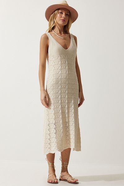 Happiness İstanbul Rochie de vară cu bretele crem pentru femei NF00082