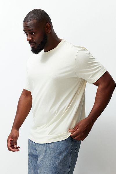 Trendyol Collection Plus Size Comfortable Stone Color T-Shirt - TMNSS23TS00138