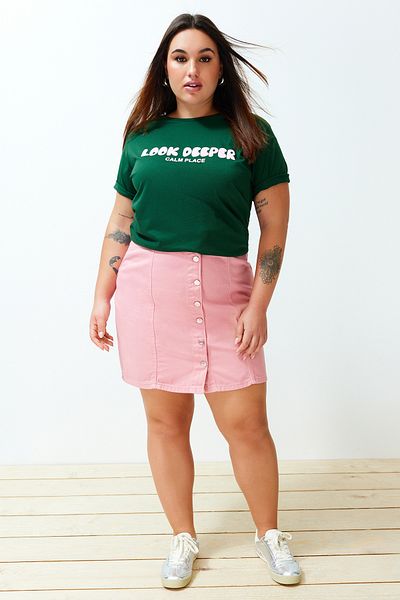 Trendyol Curve Pink Buttoned Mini Denim Skirt TBBSS24AZ00045