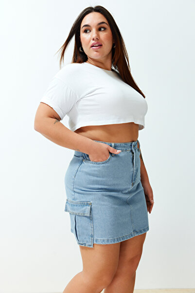 Trendyol Curve Blue Cargo Pocket Mini Denim Skirt TBBSS24AZ00028