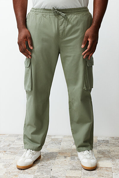 Trendyol Collection Light Khaki Regular Fit Cargo Pocket Lace-up Waist Large Size Pants TMNSS24AR00002