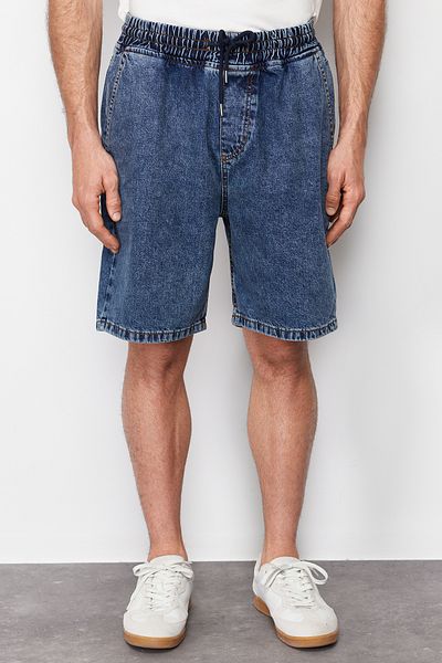 Trendyol Collection Středně modré džínové šortky Regular Fit – elastický pas TMNSS24SR00028