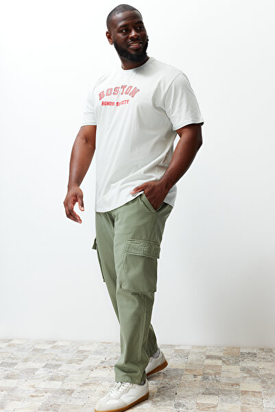 Trendyol Collection Light Khaki Regular Fit Cargo Pocket Lace-up Waist Large Size Pants TMNSS24AR00002