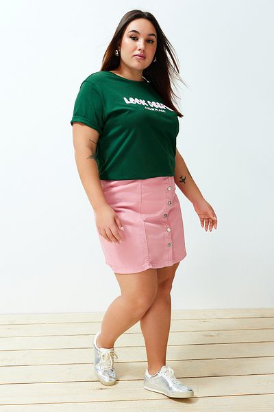 Trendyol Curve Pink Buttoned Mini Denim Skirt TBBSS24AZ00045
