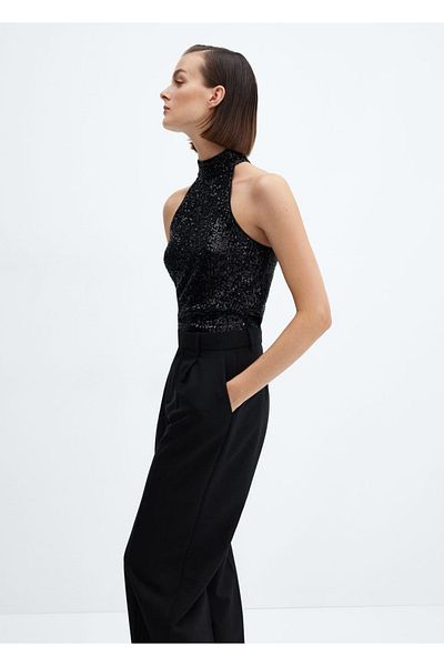 MANGO Woman Sequined Halter Blouse
