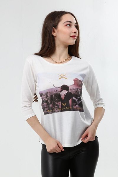 Miss Murem Girl Printed Fakir Sleeve Blouse-white