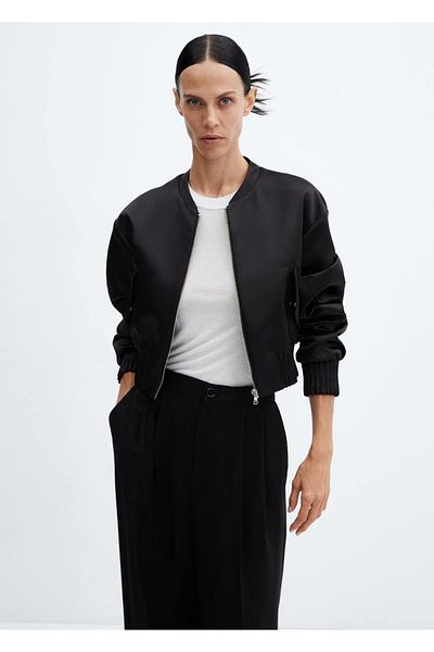 MANGO Woman Crop Satin Bomber Jacket